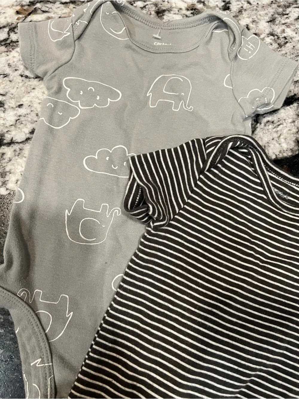 Carter’s 6M Short Sleeve Bodysuit Bundle | Gray Animal & Black Stripe Onesies